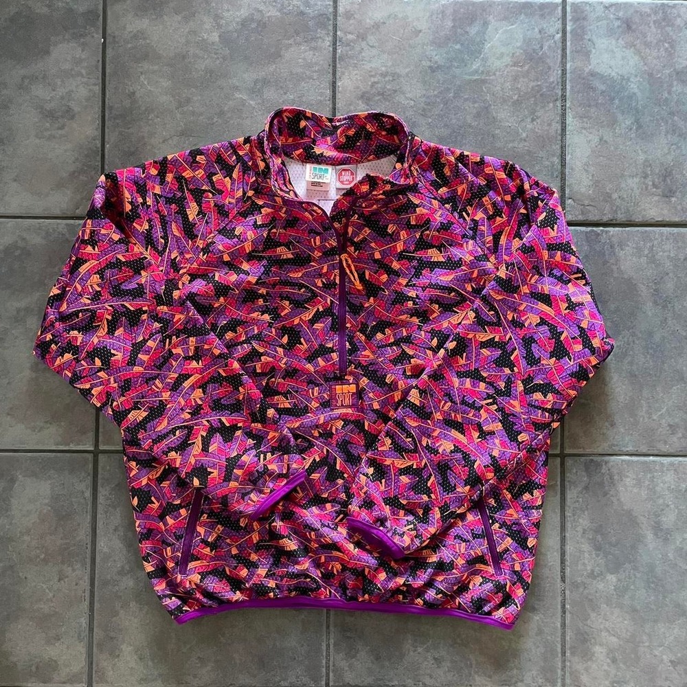 Vtg Tropical Print Women's Medium Windbreaker 1/4 Zip Gorpcore